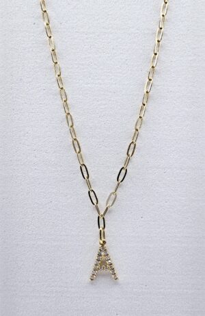 18k Paperclip Bracelet Diamond Letter "A"