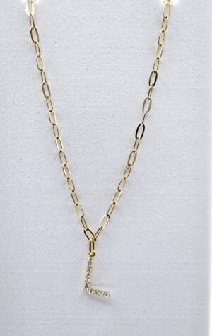 18k Paperclip Bracelet Diamond Letter "L"