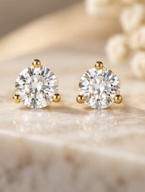 14K Yellow Gold 1ct Round Lab Diamond Stud Earrings