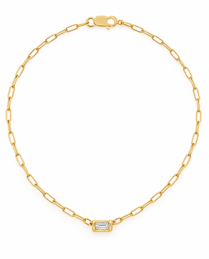 14K Gold-Filled Paperclip & Natural Diamond Necklace
