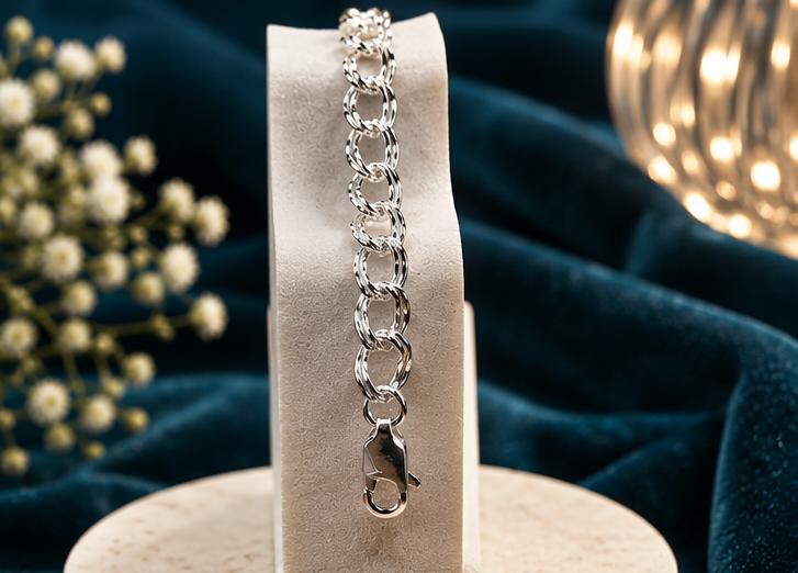 7' Sterling Silver Double Cable Bracelet - Image 4
